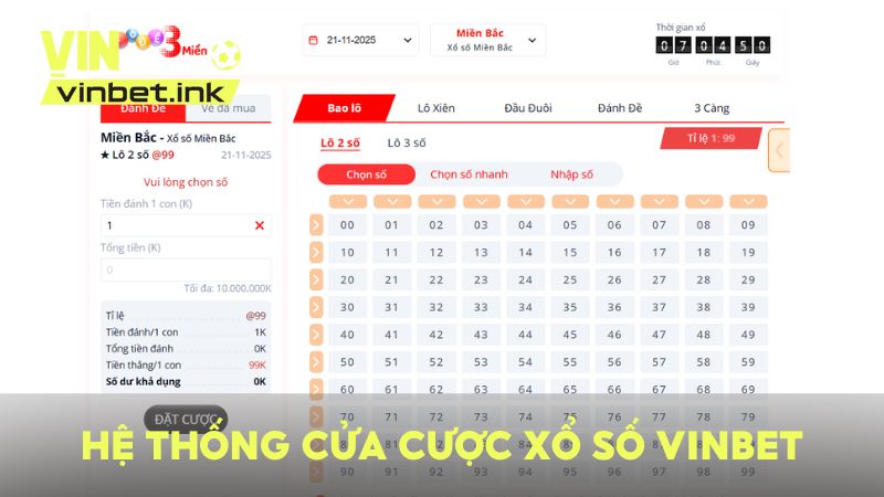Hệ thống cửa cược xổ số, lô đề đa dạng trên VINBET